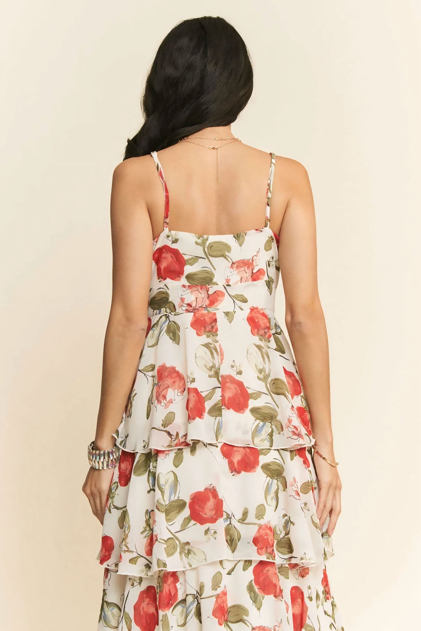 Rose Layered Ruffle Maxi Cami Dress
