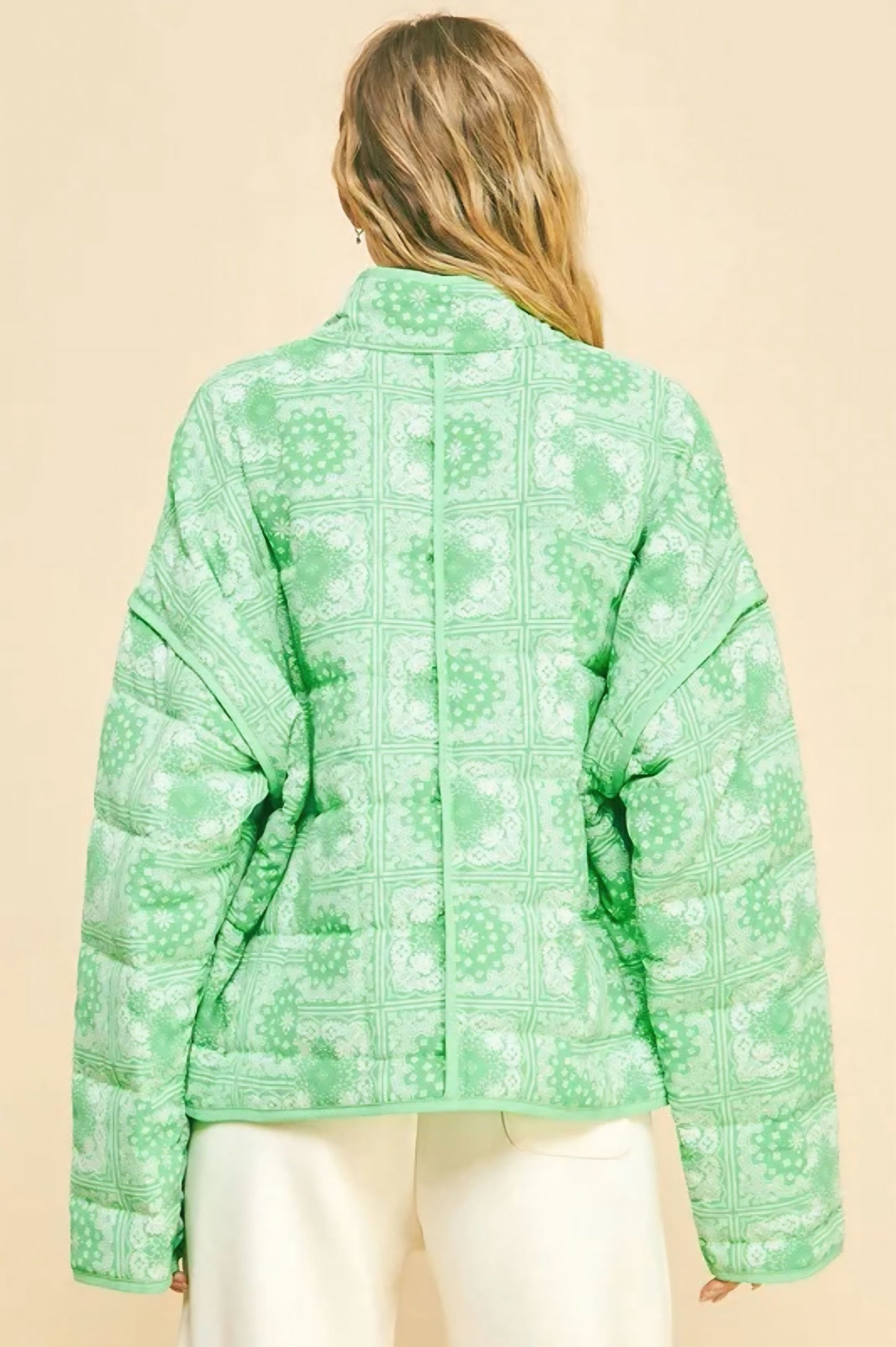 Vintage Print Open Front Jacket with Pockets