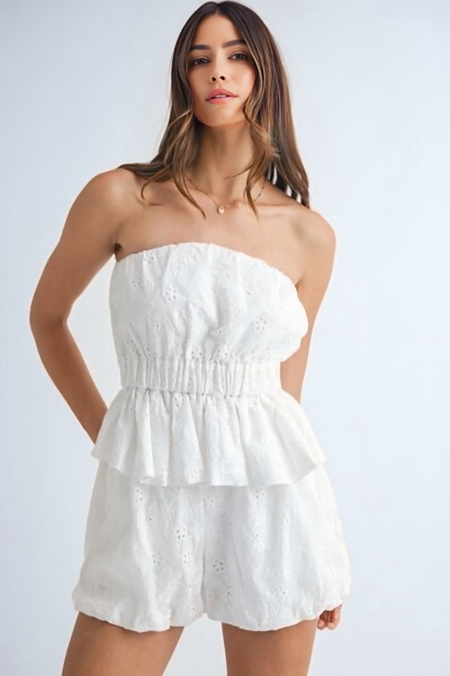 Floral Eyelet Lace Tube Top and Short Set