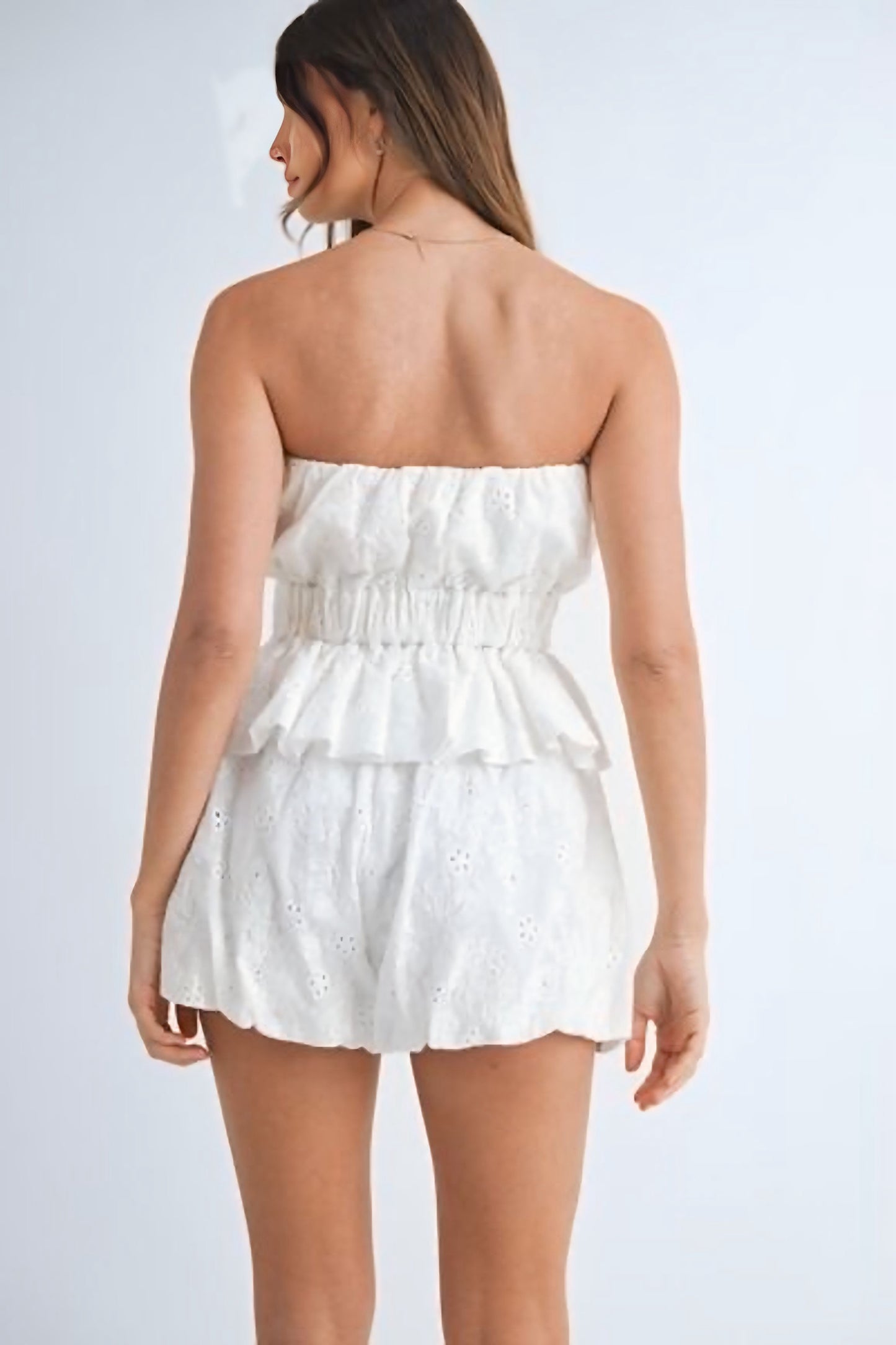 Floral Eyelet Lace Tube Top and Short Set