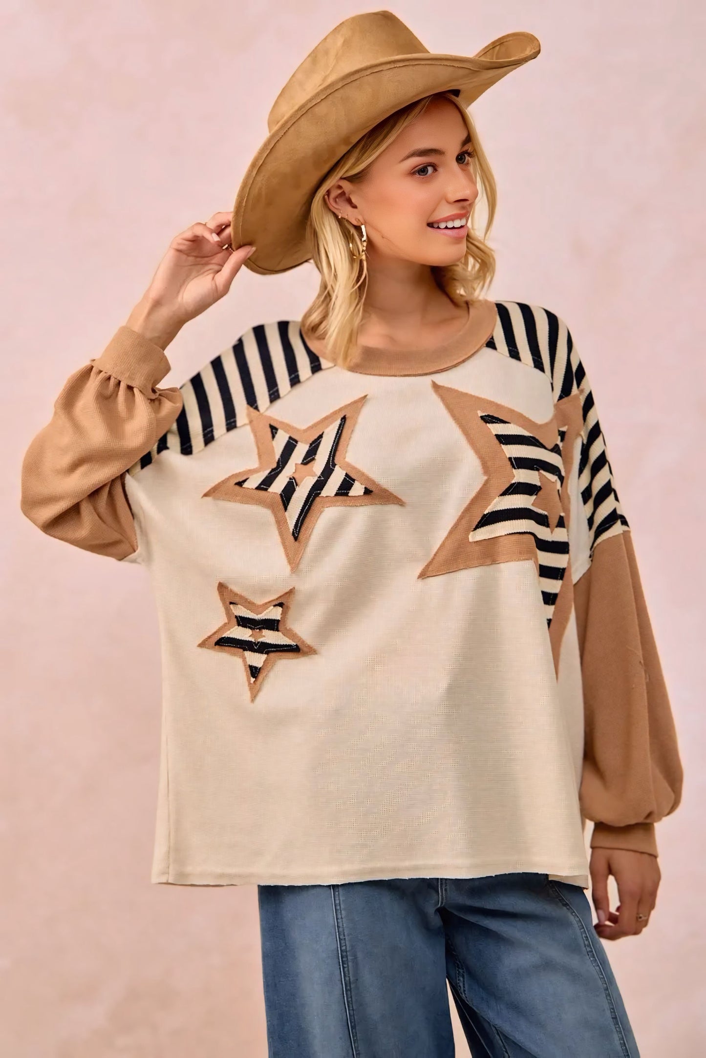 Star Patchwork Mixed Long Sleeve Top