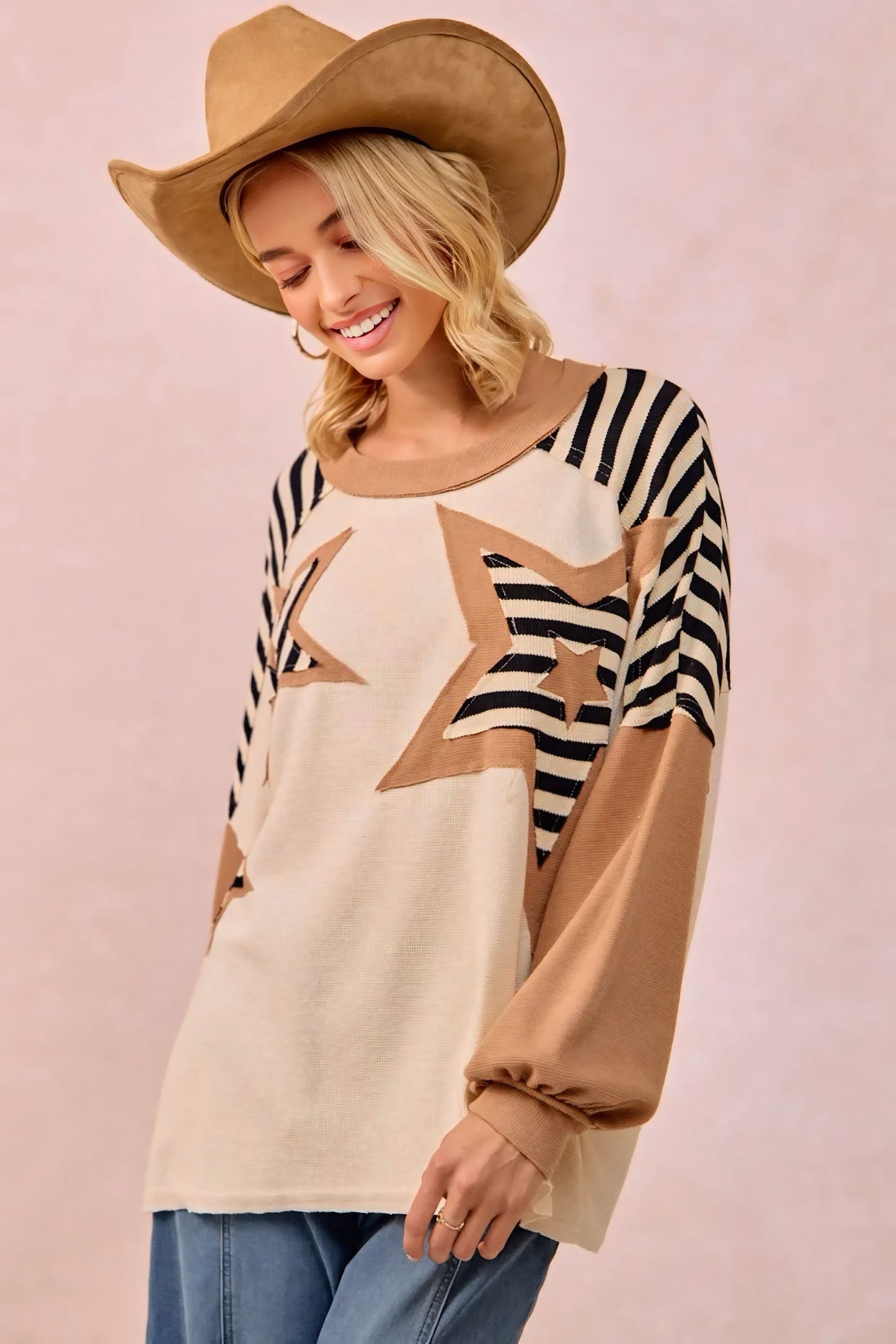 Star Patchwork Mixed Long Sleeve Top