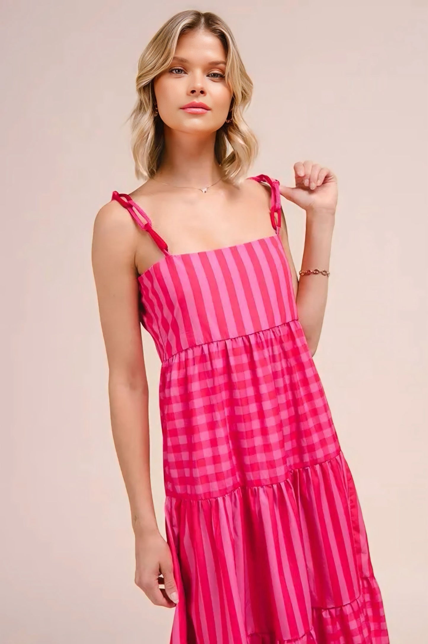 Stripe Tiered Maxi Dress with Colorful Chain Strap