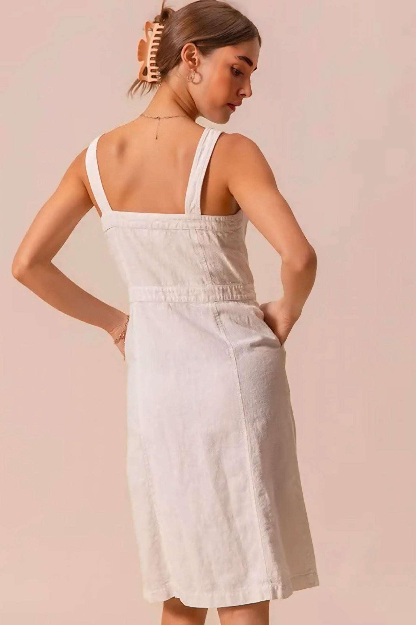 Button Down Pocket Front Pinafore Dress