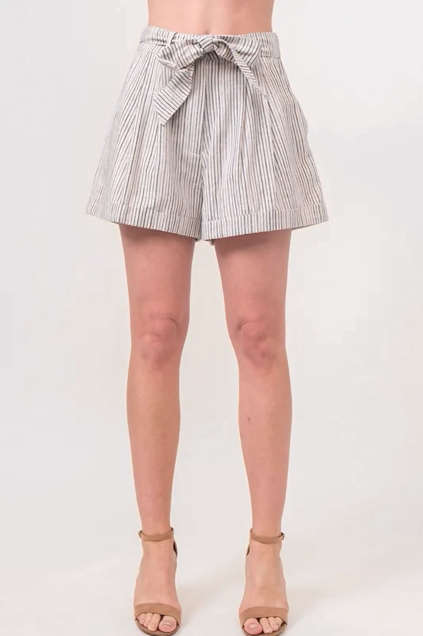 Linen Blend Striped Flowy Shorts