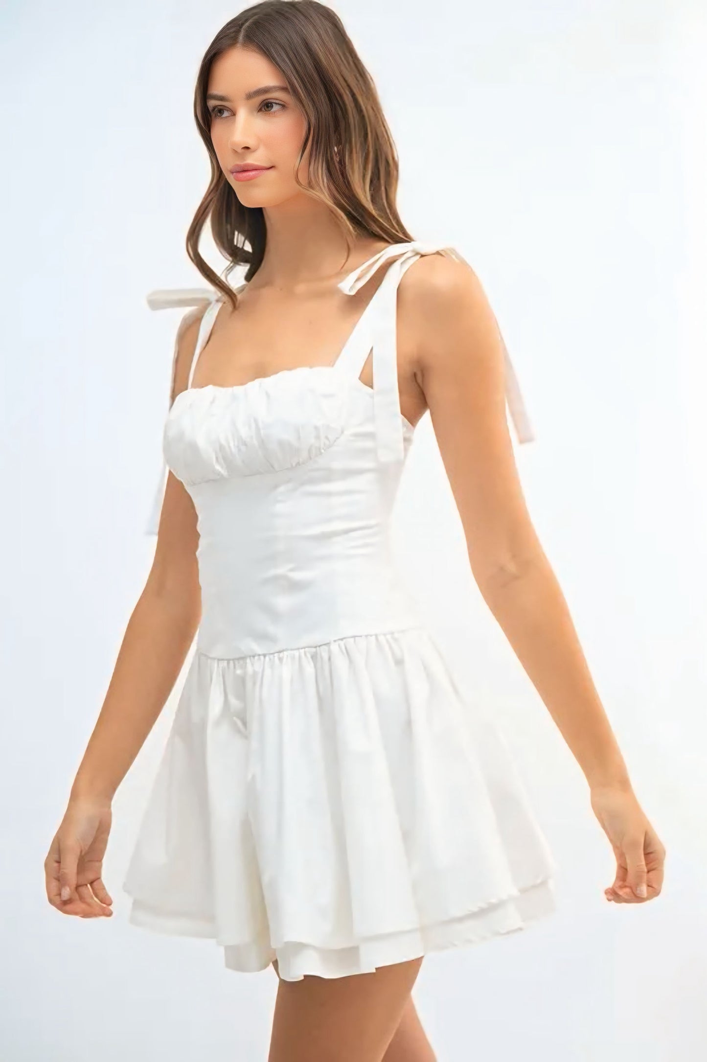 Shoulder Tie Corset Panel Mini Dress