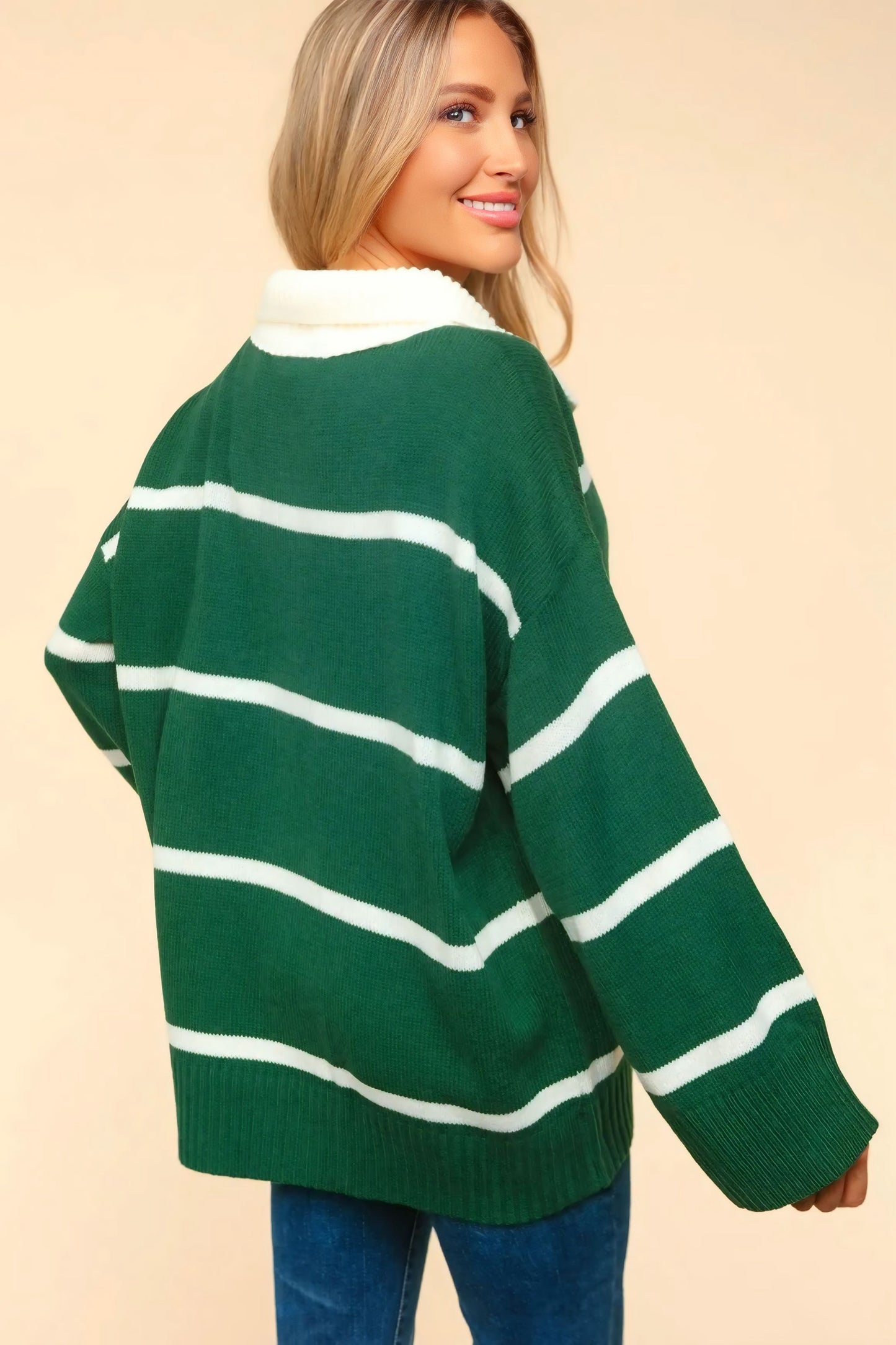 Collared Neck Striped Contrast Sweater