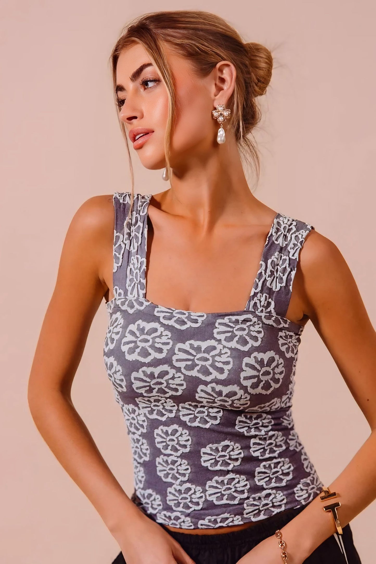 Two Tone Floral Seamless Tank Top