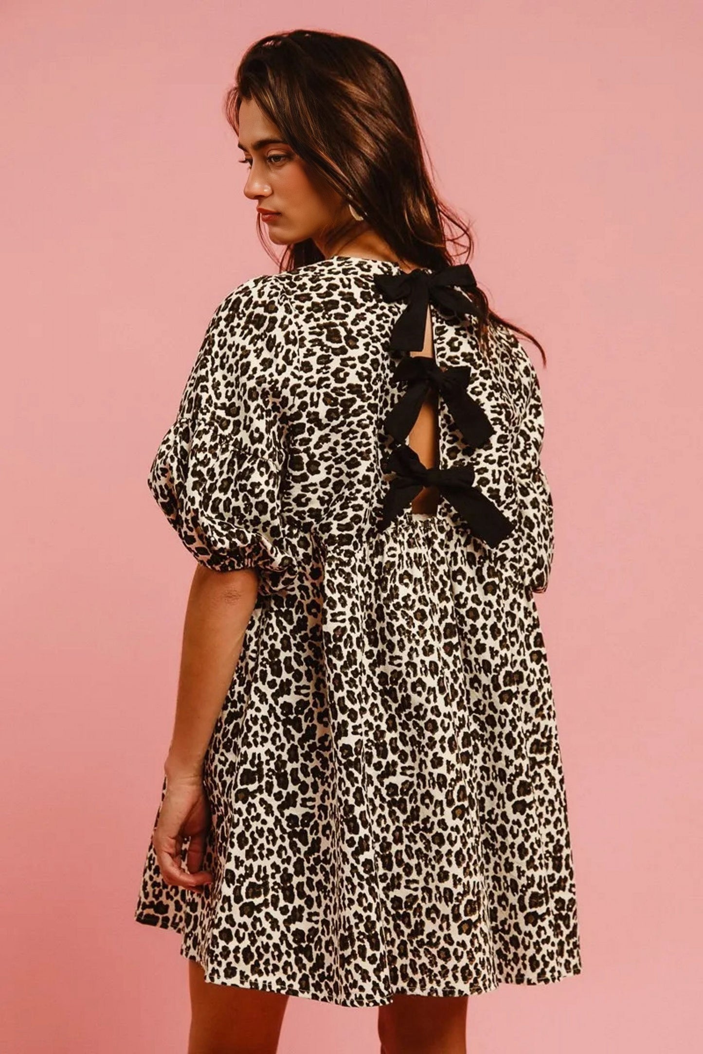 Leopard Denim Dress With Back Tie Detail