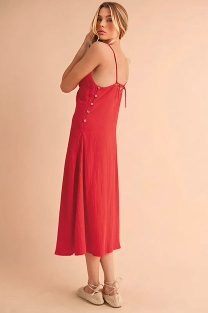 Red Side Button Midi Cami Dress
