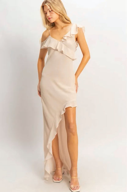 Chiffon Ruffle Trim Midi Dress