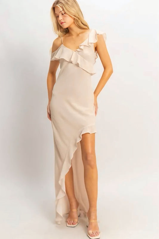 Chiffon Ruffle Trim Midi Dress