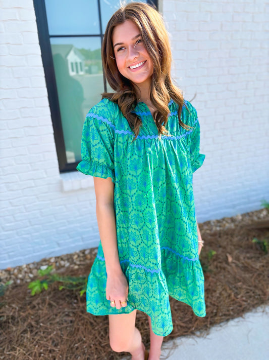 Eyelet Mini Dress With Ric Rac Trim