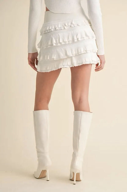Ruffled Detail High Waist Knit Mini Skirt