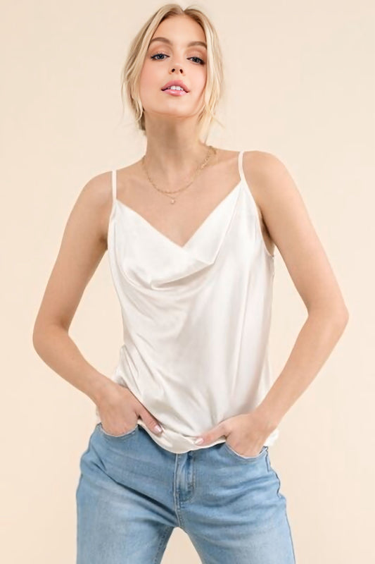 Satin Cami with Adjustable Strap - White