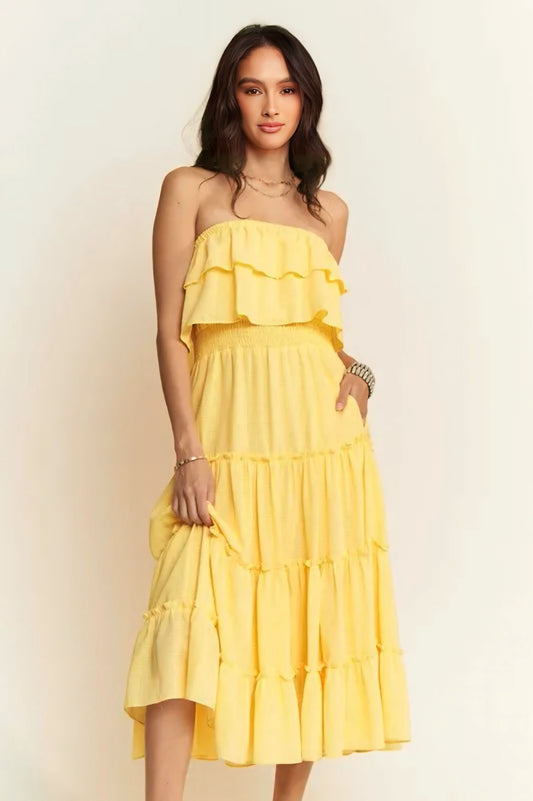 Tiered Flowing Tube Midi Dress