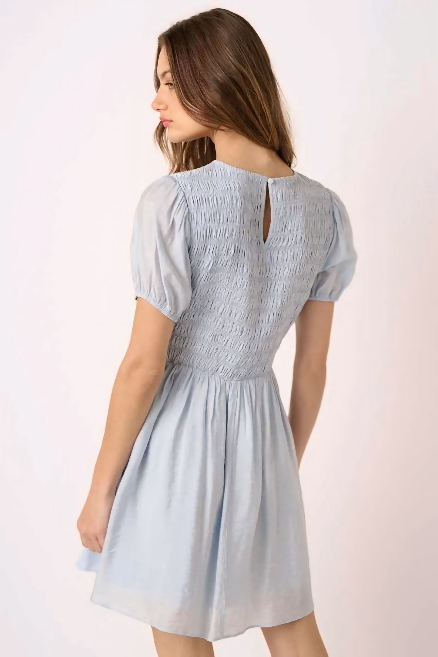 Smocking Detail Puff Sleeve Mini Dress