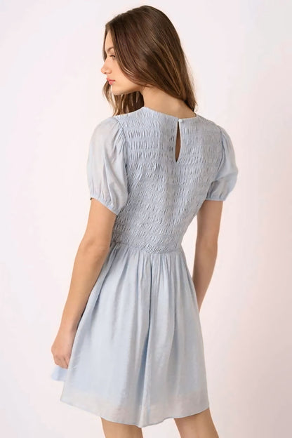 Smocking Detail Puff Sleeve Mini Dress