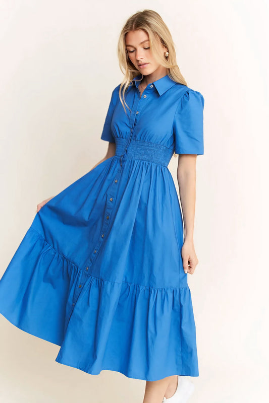 Short Sleeve Button Down Midi Dress