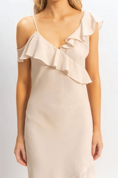 Chiffon Ruffle Trim Midi Dress