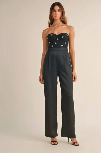Rhinestone Applique Bustier Jumpsuit