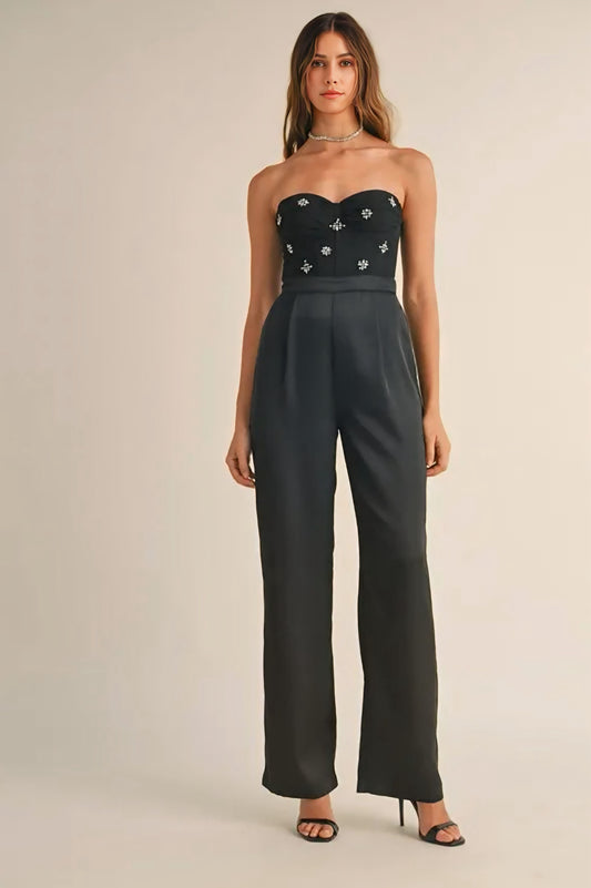Rhinestone Applique Bustier Jumpsuit