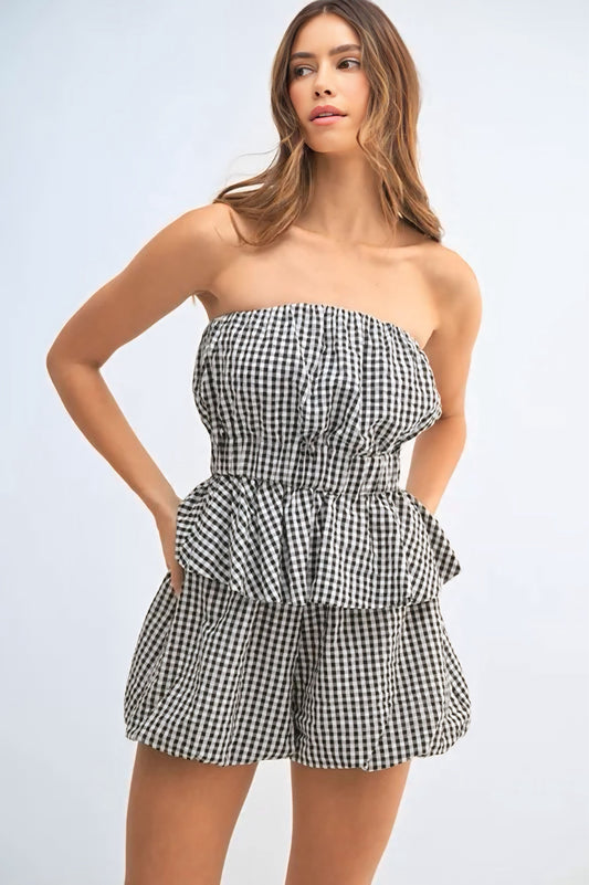 Gingham Tube Top and Shorts Set
