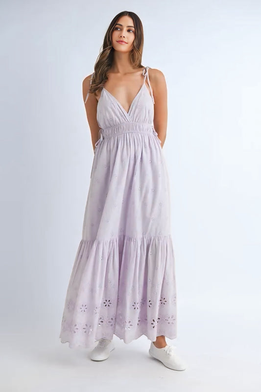 Eyelet Lace Maxi Dress With Side Strap Details