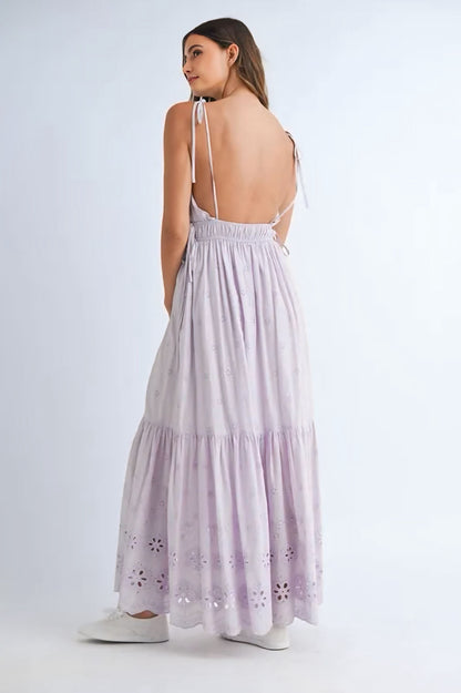 Eyelet Lace Maxi Dress With Side Strap Details