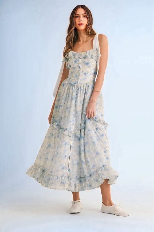 Floral Printed Shoulder Strap Midi Dress