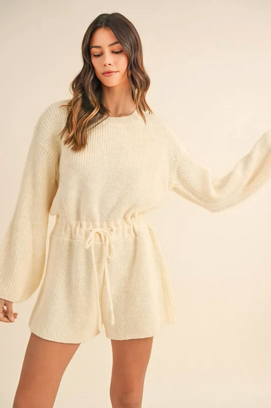 Round Neck Long Sleeve Sweater Romper
