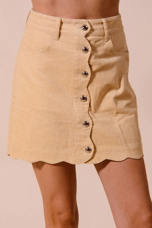 Scallop Buttoned Front Corduroy Mini Skirt