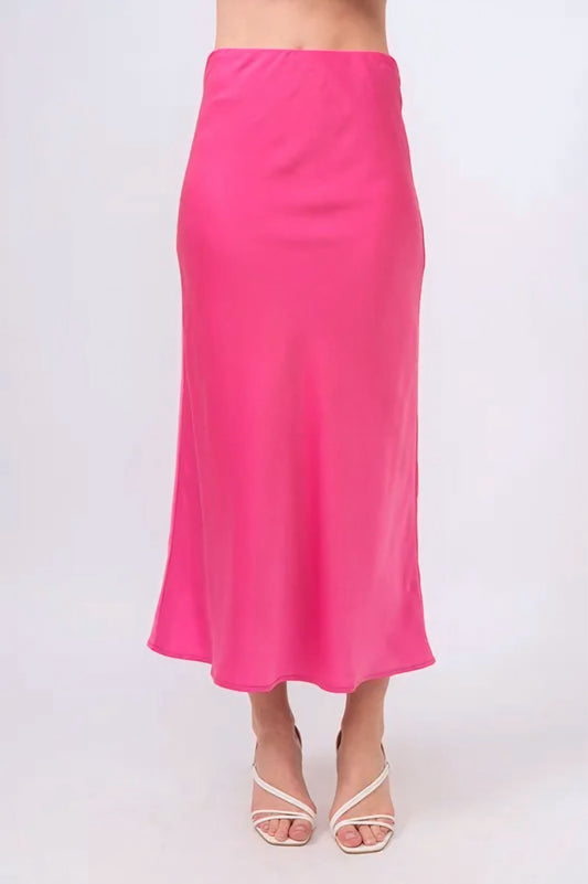 Fuchsia Satin Midi Skirt