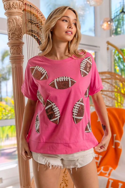 Game Day Sequins Patched Half Sleeves Top