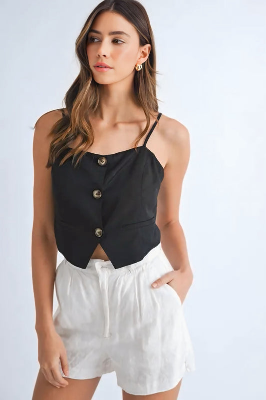 Linen Mix Button Down Tank Top