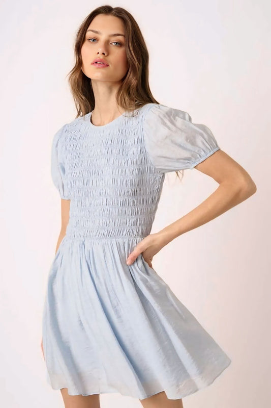 Smocking Detail Puff Sleeve Mini Dress