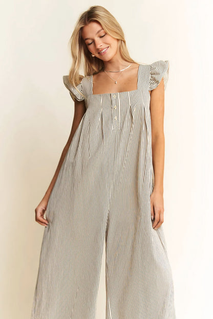 Stripe Sleeveless Ruffle Jumpsuit