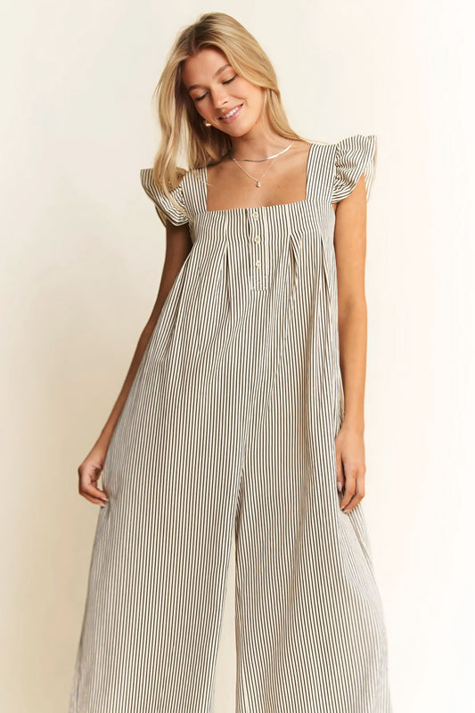 Stripe Sleeveless Ruffle Jumpsuit
