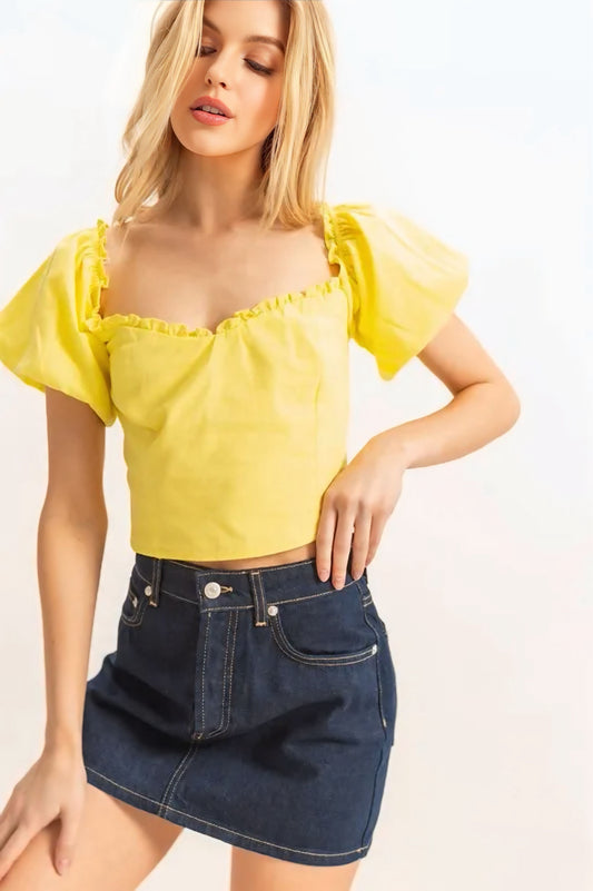 Puff Sleeve Sweetheart Neck Top