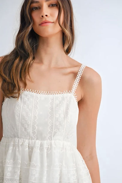 Eyelet Lace Babydoll Mini Cami Dress