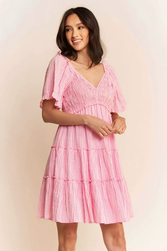 Jacquard Checker Smocking Tiered Dress
