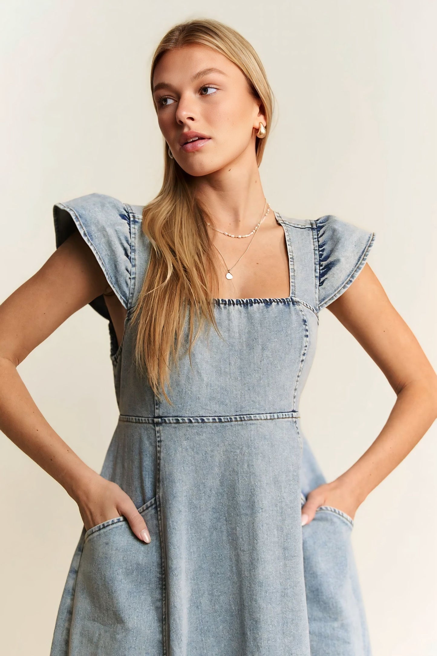 Ruffled Denim Midi Dress