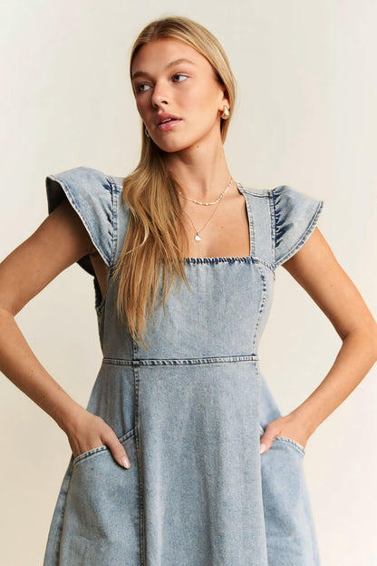 Ruffled Denim Midi Dress