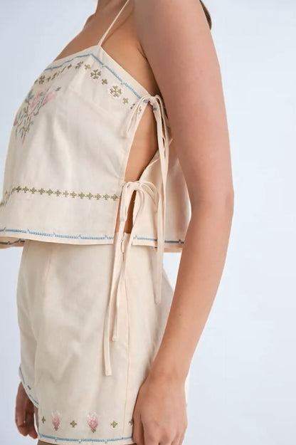 Embroidered Crop Top and Shorts Set