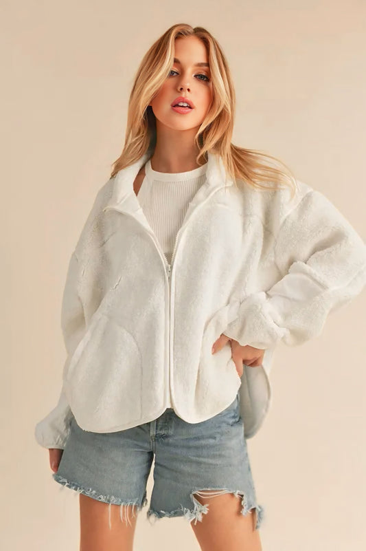 Zip Up Drop Shoulder Fleece Jacket