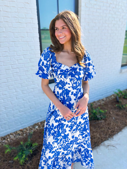 Floral Sweetheart Puff Sleeve Dress