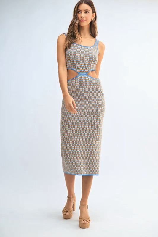 Multi Color Chevron Knit Bodycon Midi Dress