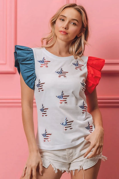 American Flag Sequin Stars Top