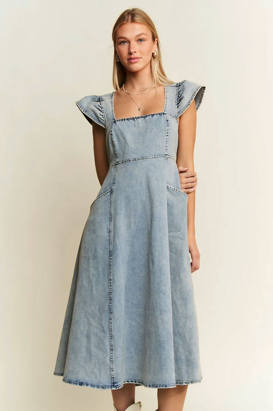 Ruffled Denim Midi Dress