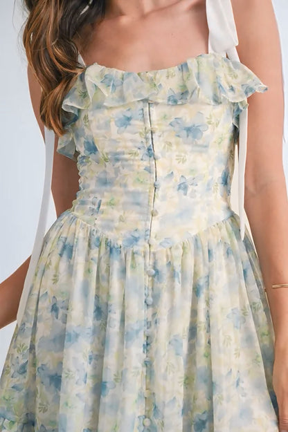 Floral Printed Shoulder Strap Midi Dress